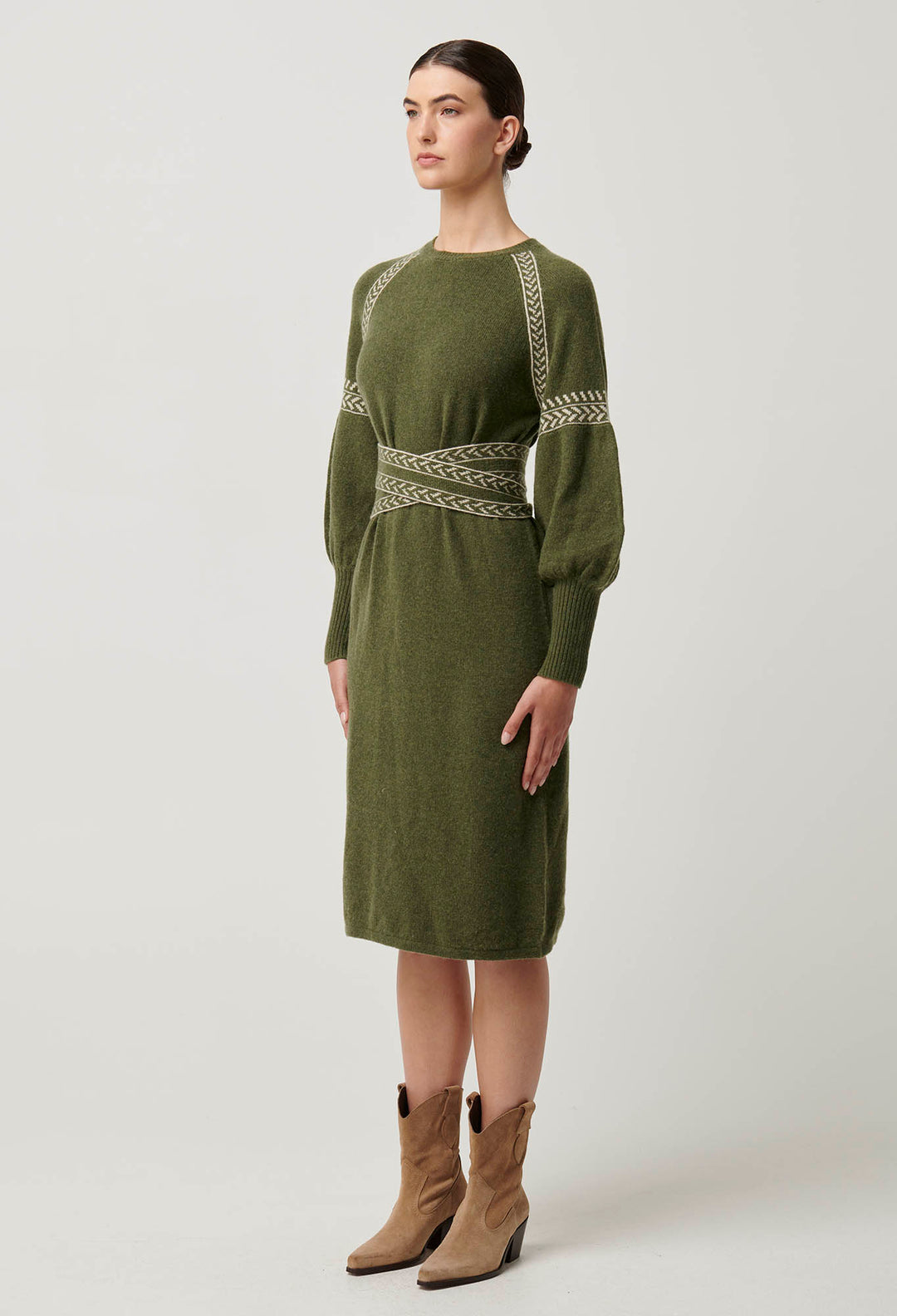 OnceWas Sierra Merino Wool Blend Knit Dress in Moss