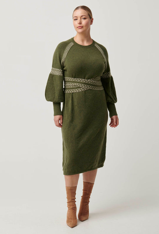 OnceWas Sierra Merino Wool Blend Knit Dress in Moss