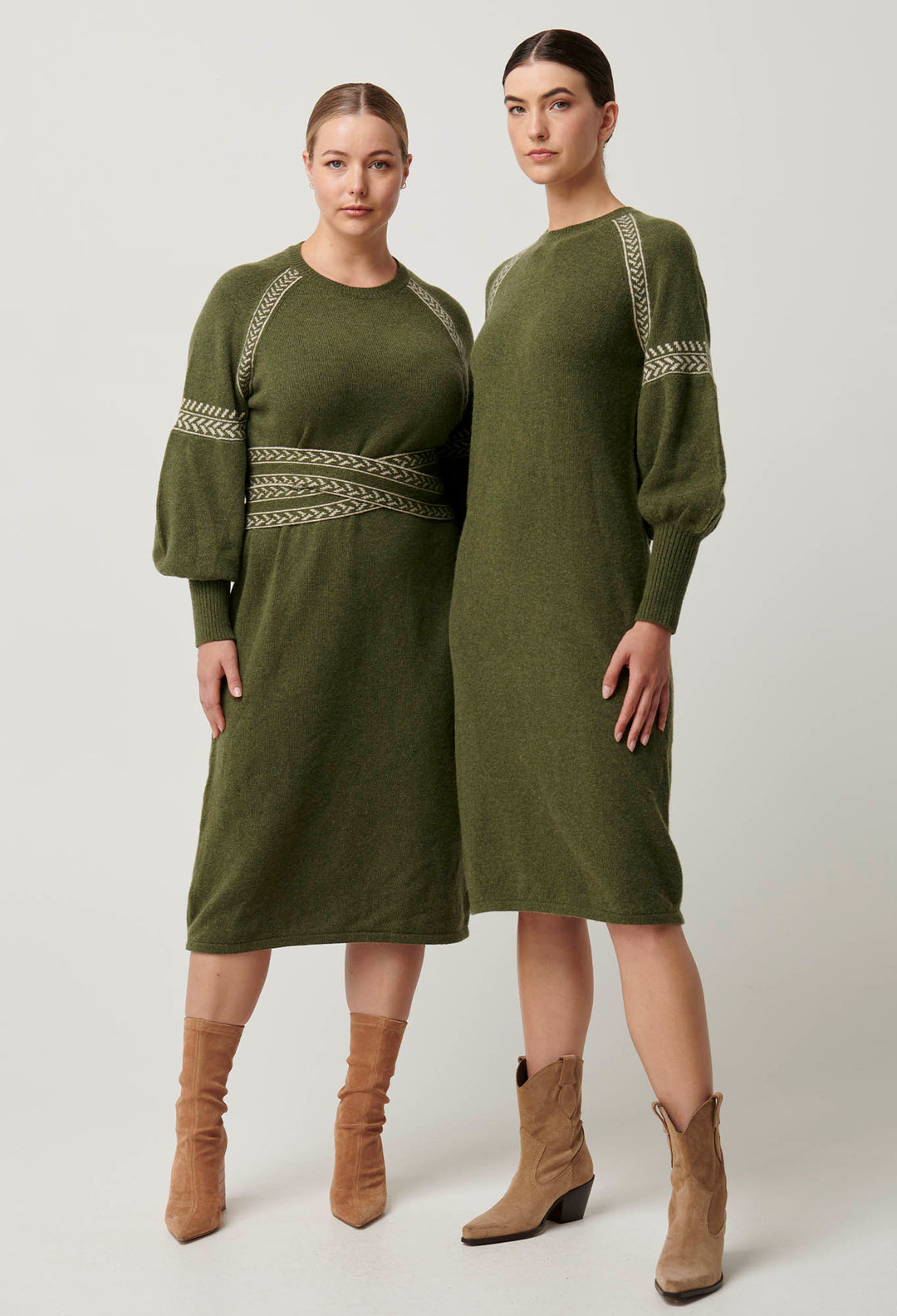 OnceWas Sierra Merino Wool Blend Knit Dress in Moss