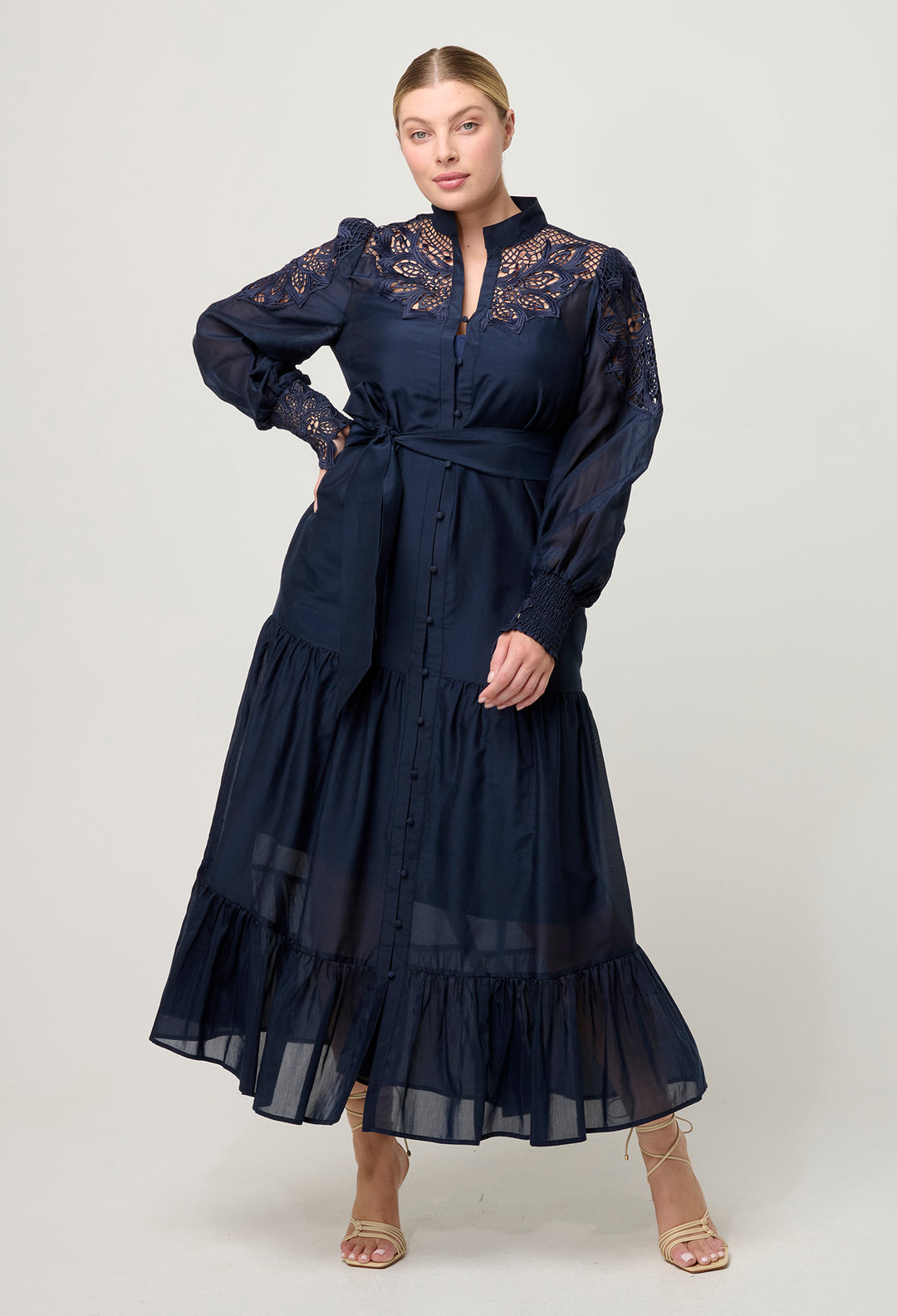OnceWas PETITE Mirador Cotton Silk Maxi Dress in Night Sky