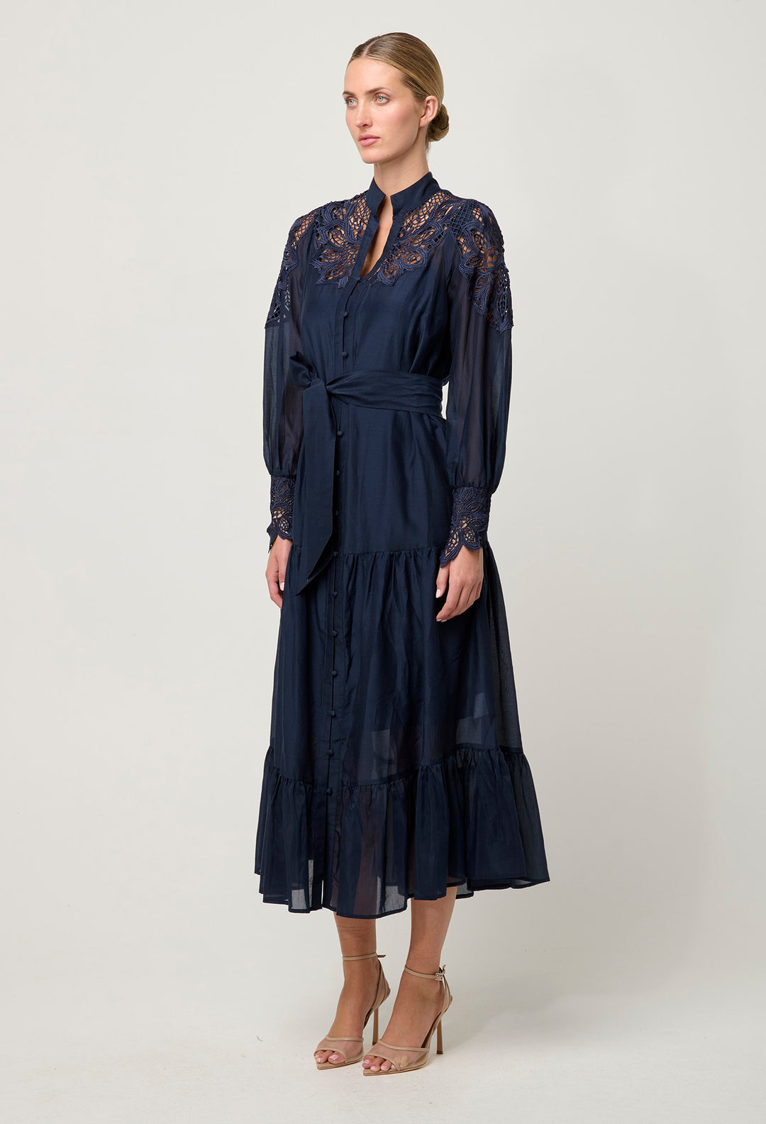 OnceWas PETITE Mirador Cotton Silk Maxi Dress in Night Sky