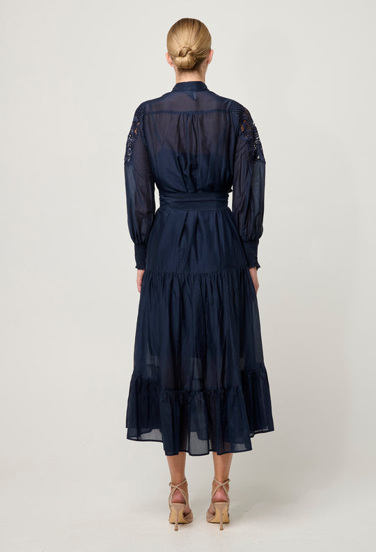 OnceWas Mirador Cotton Silk Maxi Dress in Night Sky