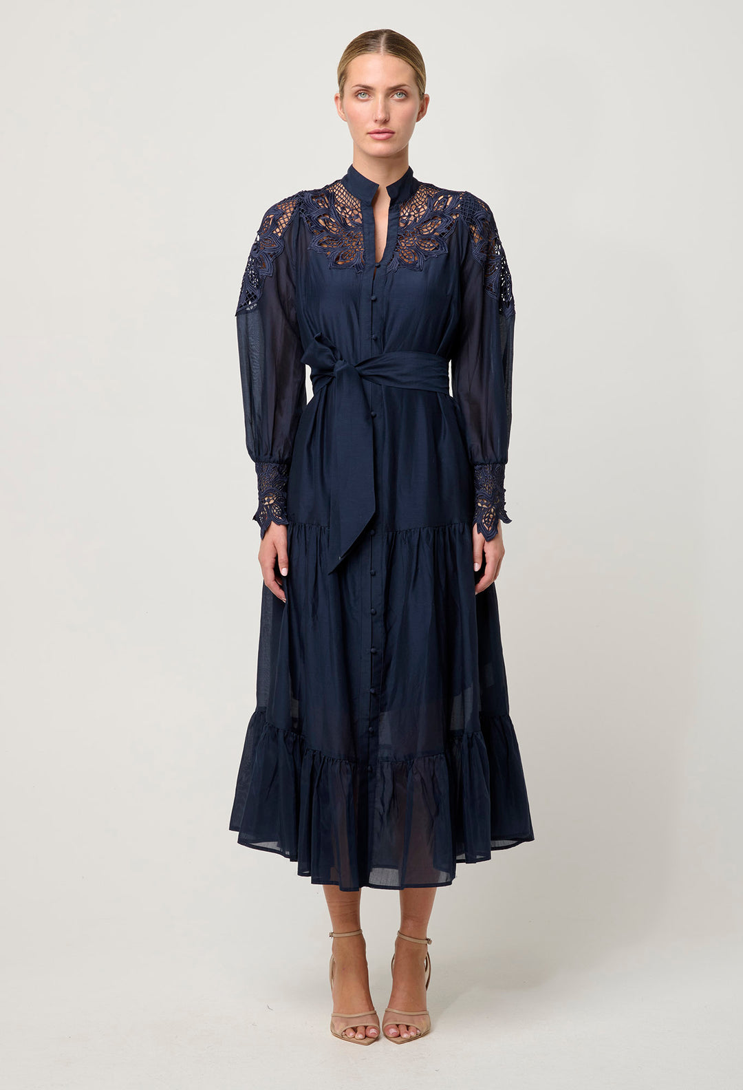OnceWas PETITE Mirador Cotton Silk Maxi Dress in Night Sky