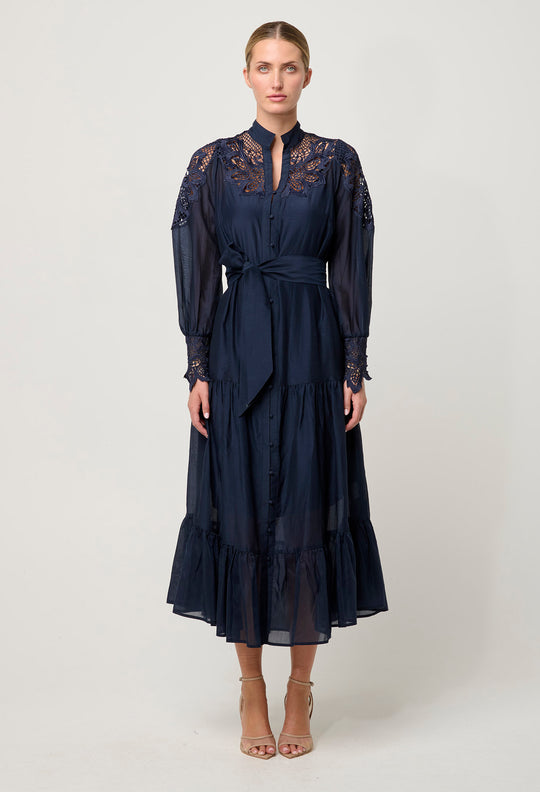 OnceWas PETITE Mirador Cotton Silk Maxi Dress in Night Sky