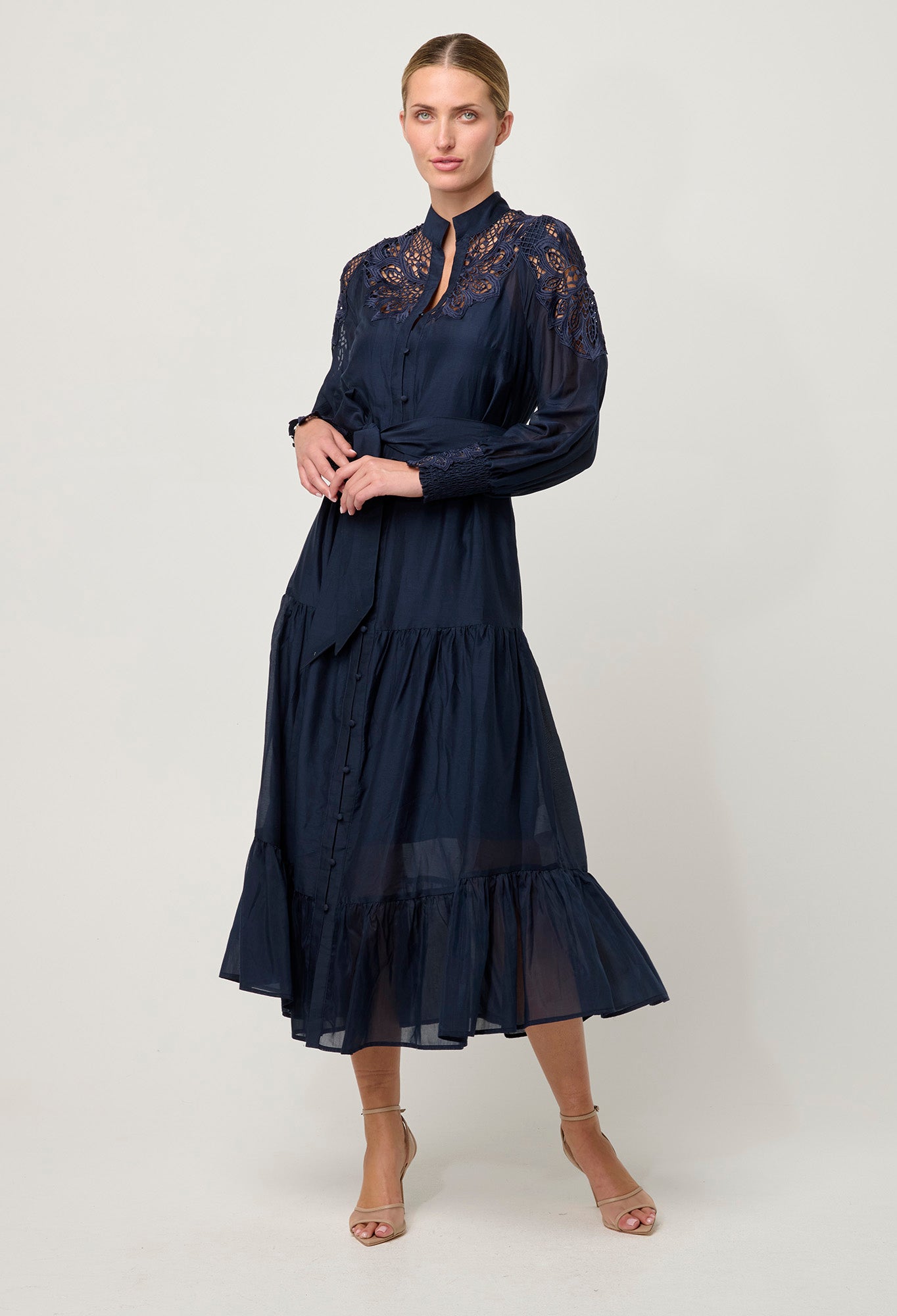 OnceWas PETITE Mirador Cotton Silk Maxi Dress in Night Sky