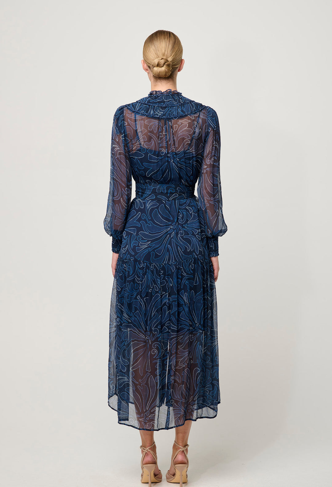 OnceWas Solana Viscose Chiffon Midi Dress in Altamira
