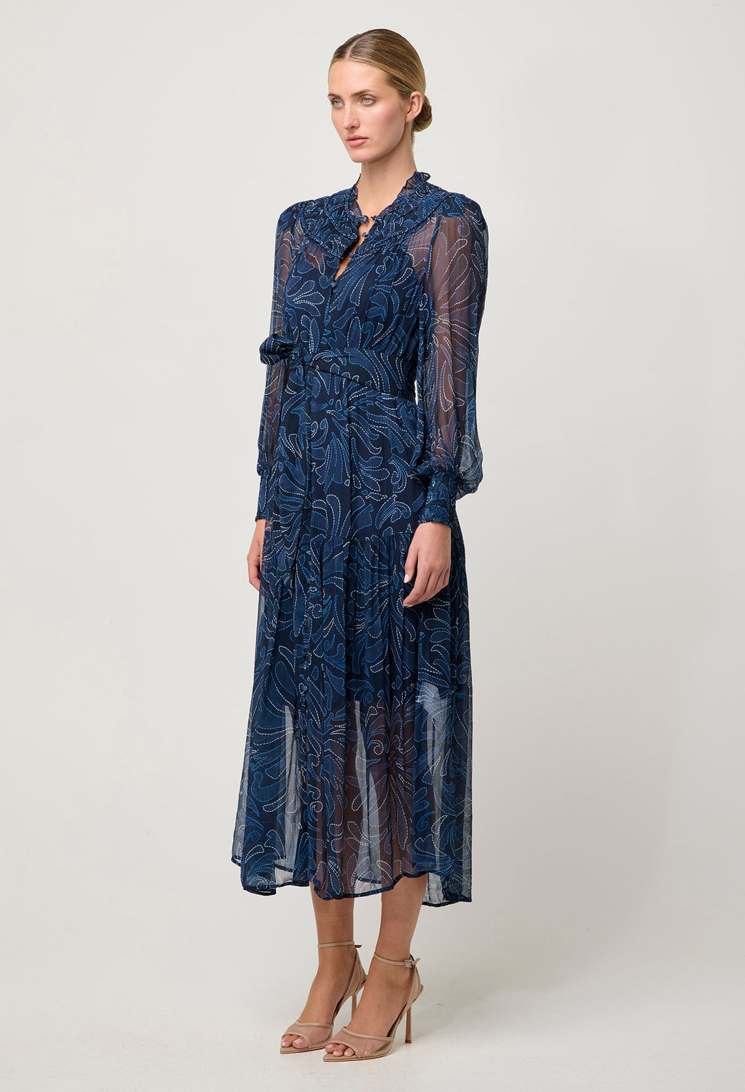 OnceWas Solana Viscose Chiffon Midi Dress in Altamira