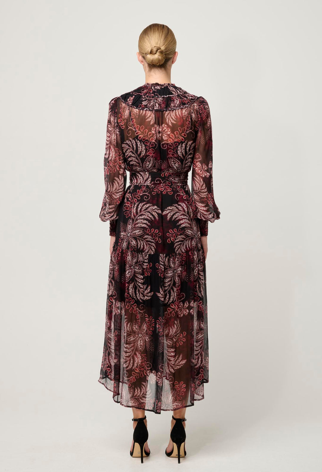 OnceWas Solana Viscose Chiffon Midi Dress in Torera Rosa