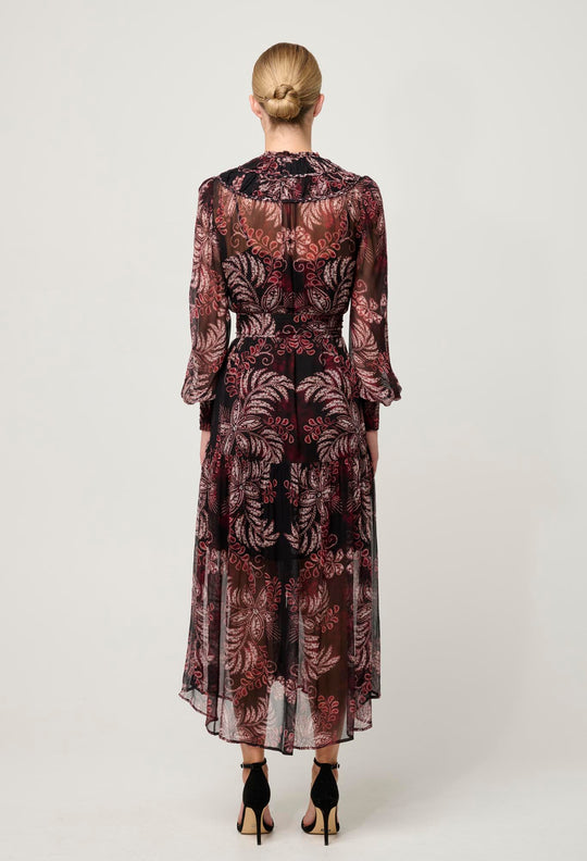 OnceWas Solana Viscose Chiffon Midi Dress in Torera Rosa
