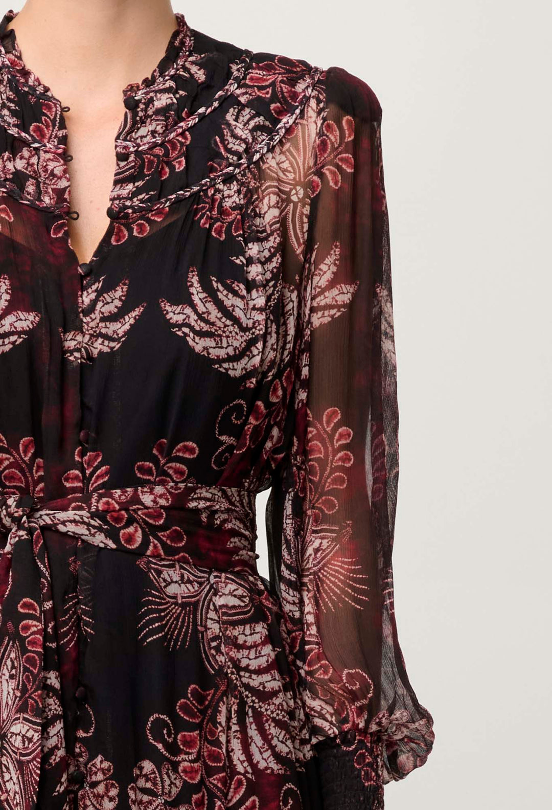 OnceWas Solana Viscose Chiffon Midi Dress in Torera Rosa