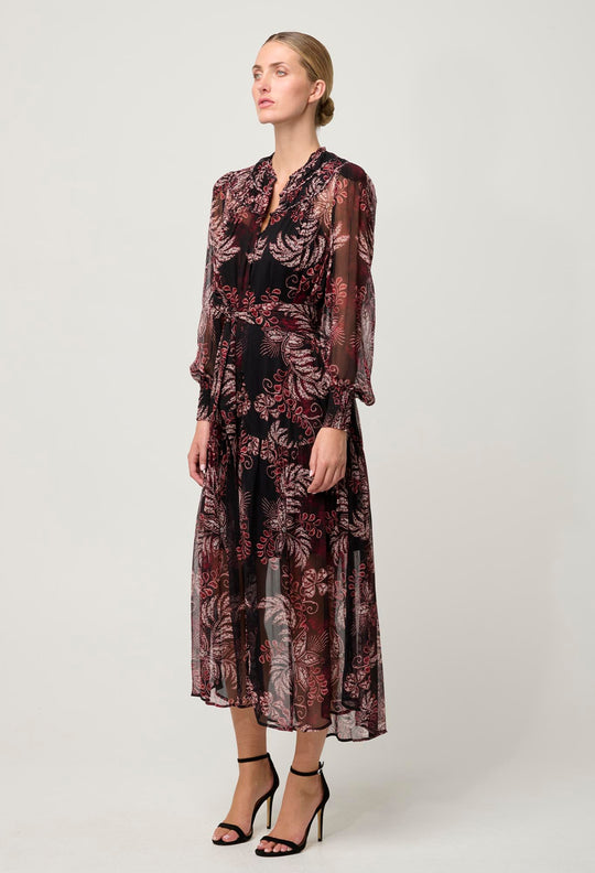 OnceWas Solana Viscose Chiffon Midi Dress in Torera Rosa