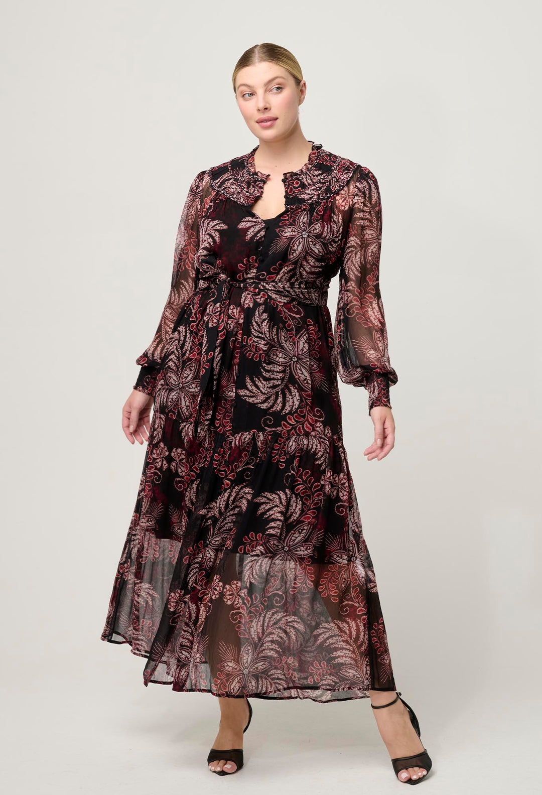 OnceWas Solana Viscose Chiffon Midi Dress in Torera Rosa