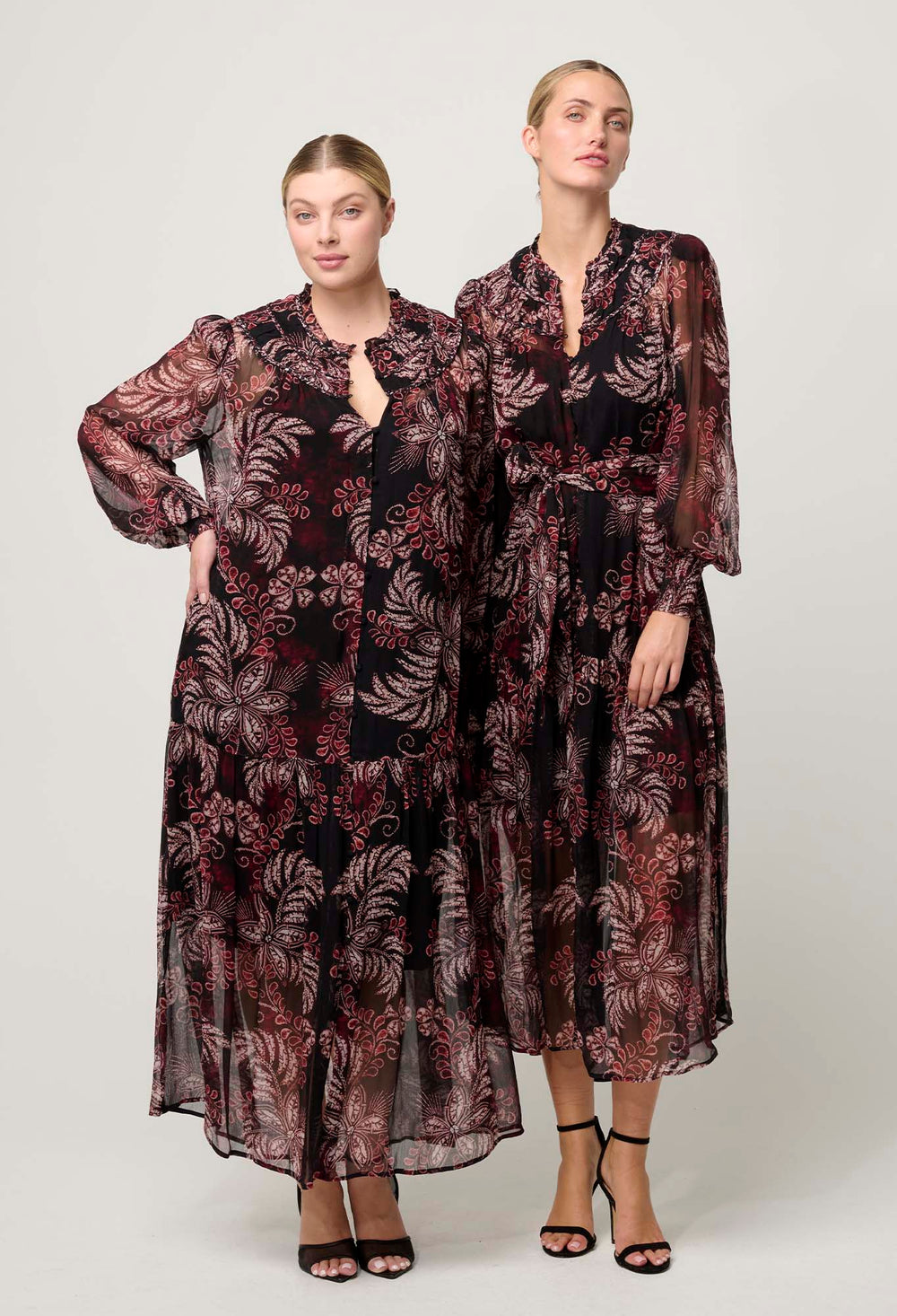 OnceWas Solana Viscose Chiffon Midi Dress in Torera Rosa