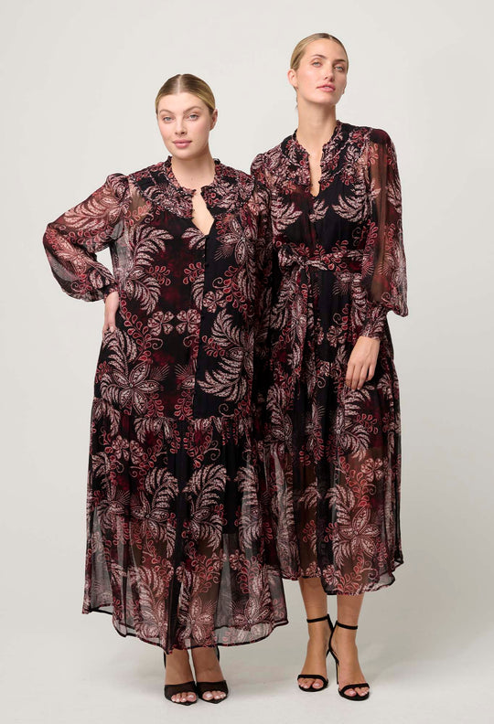 OnceWas Solana Viscose Chiffon Midi Dress in Torera Rosa