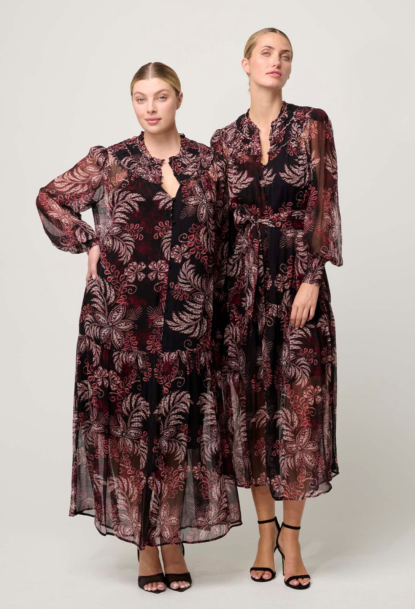 OnceWas Solana Viscose Chiffon Midi Dress in Torera Rosa