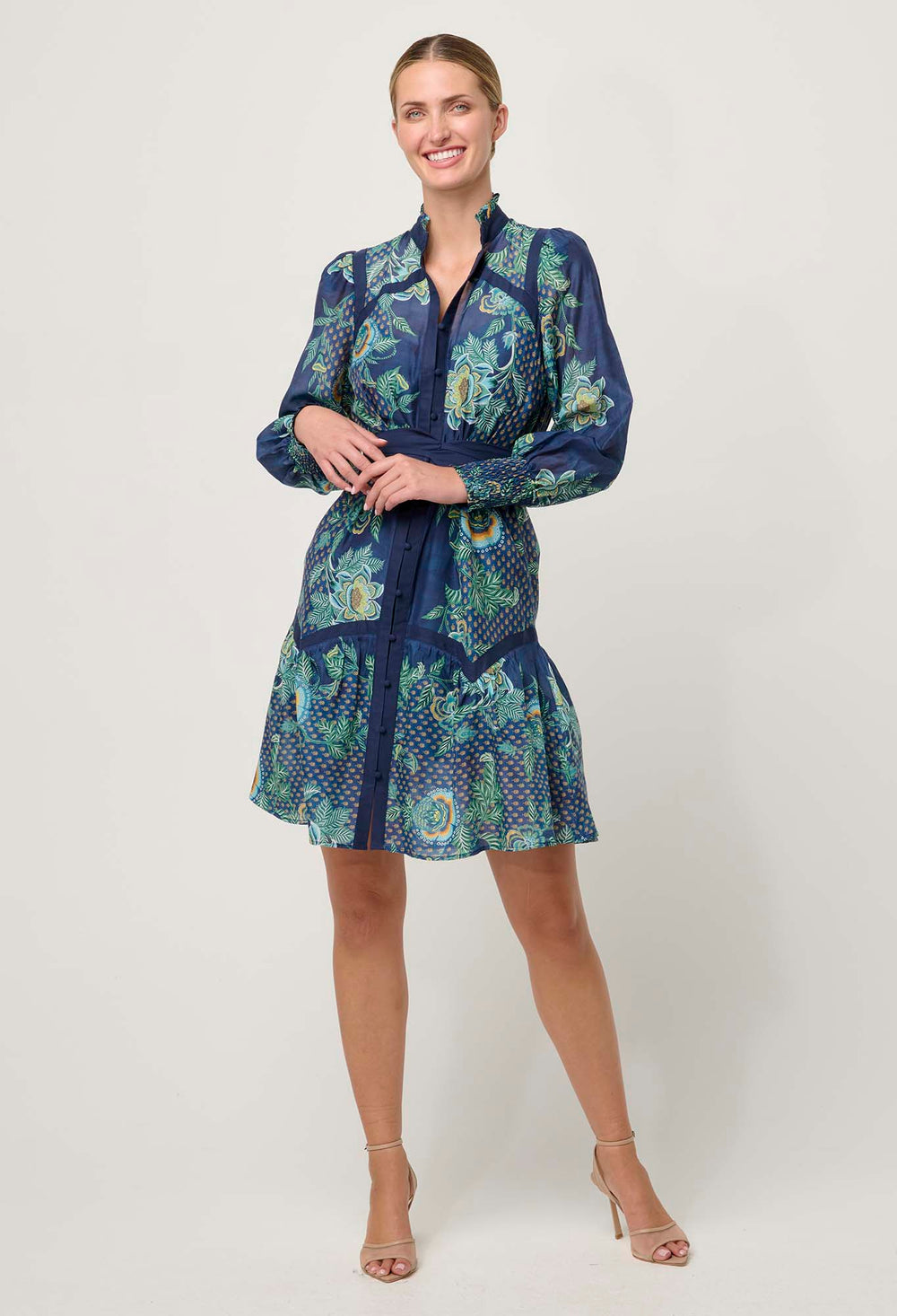 OnceWas Renata Cotton Silk Dress in Mariposa Zafiro