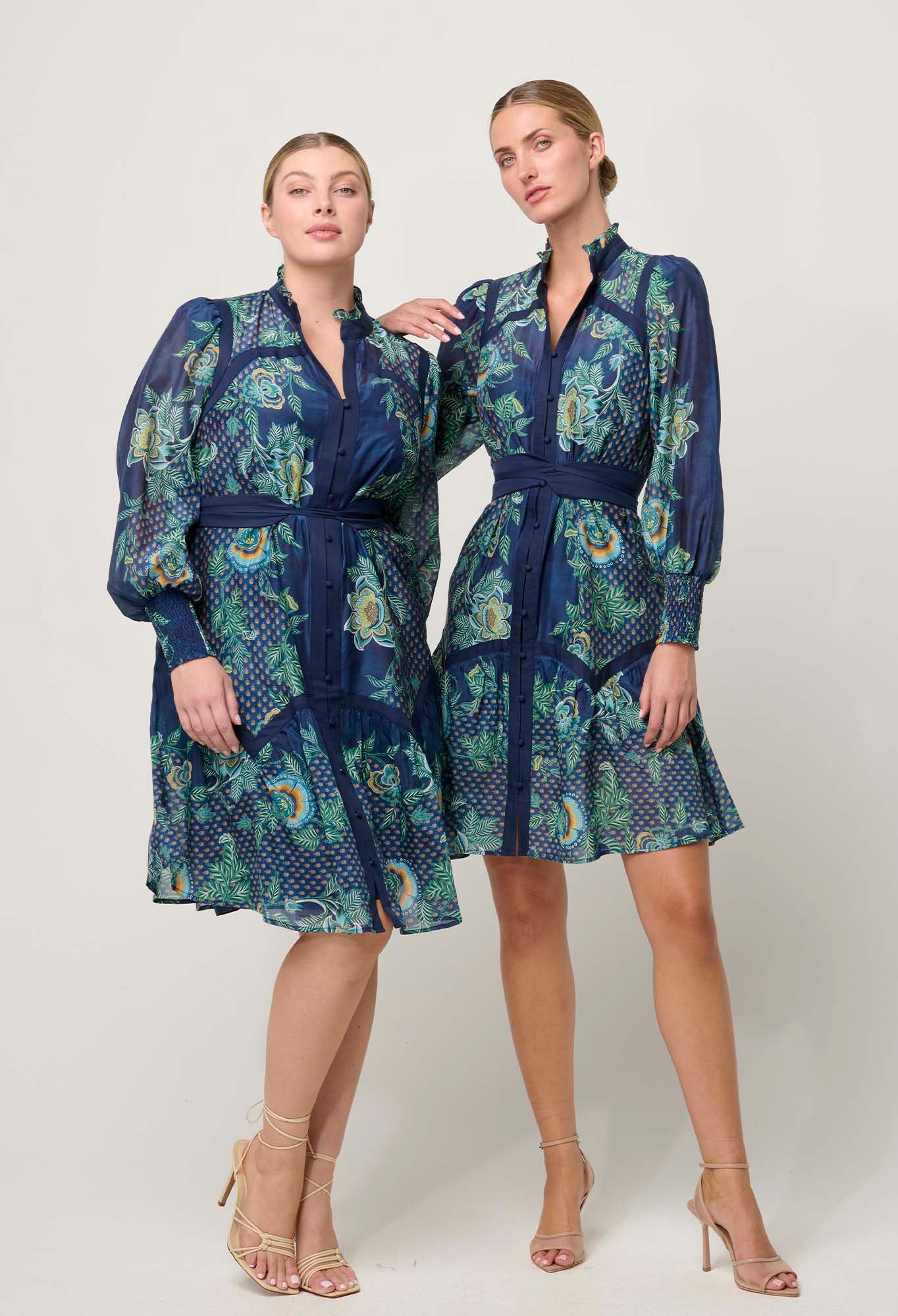 OnceWas Renata Cotton Silk Dress in Mariposa Zafiro