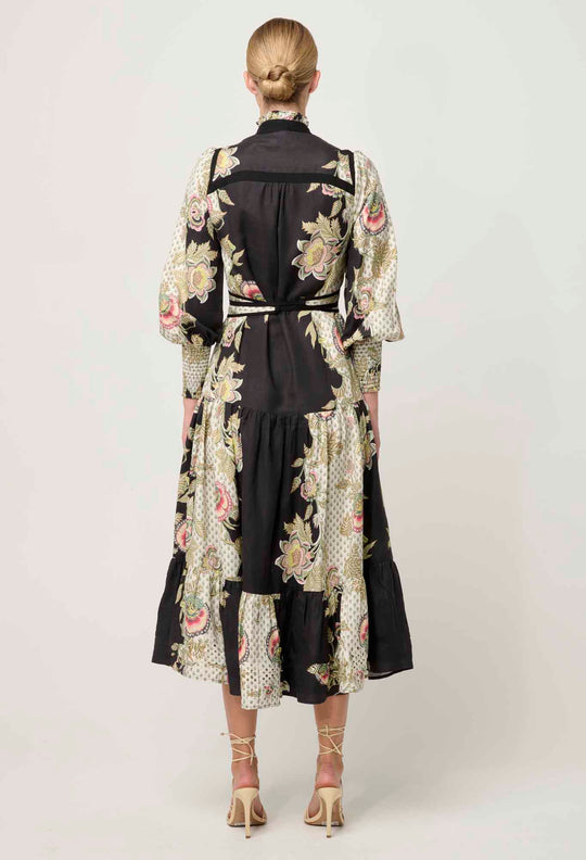 OnceWas PETITE Espada Linen Viscose Maxi Dress in Mariposa Nero