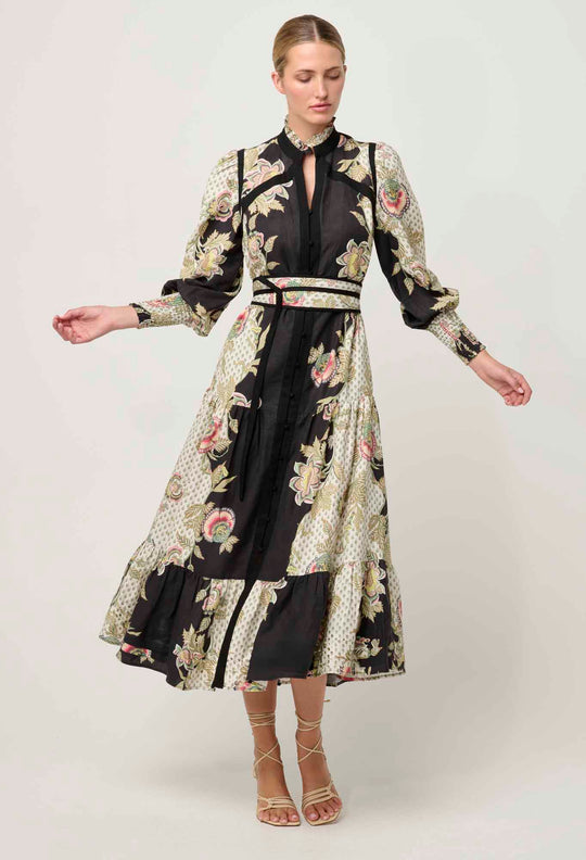 OnceWas PETITE Espada Linen Viscose Maxi Dress in Mariposa Nero