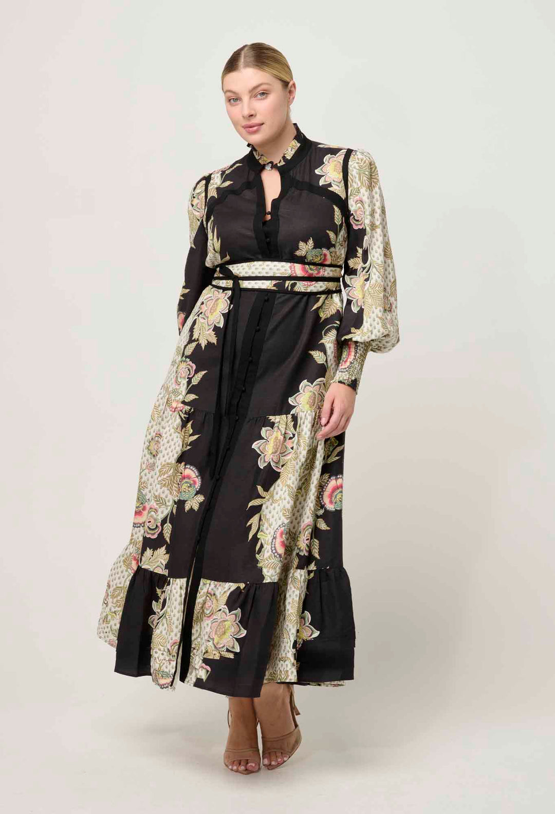 OnceWas PETITE Espada Linen Viscose Maxi Dress in Mariposa Nero