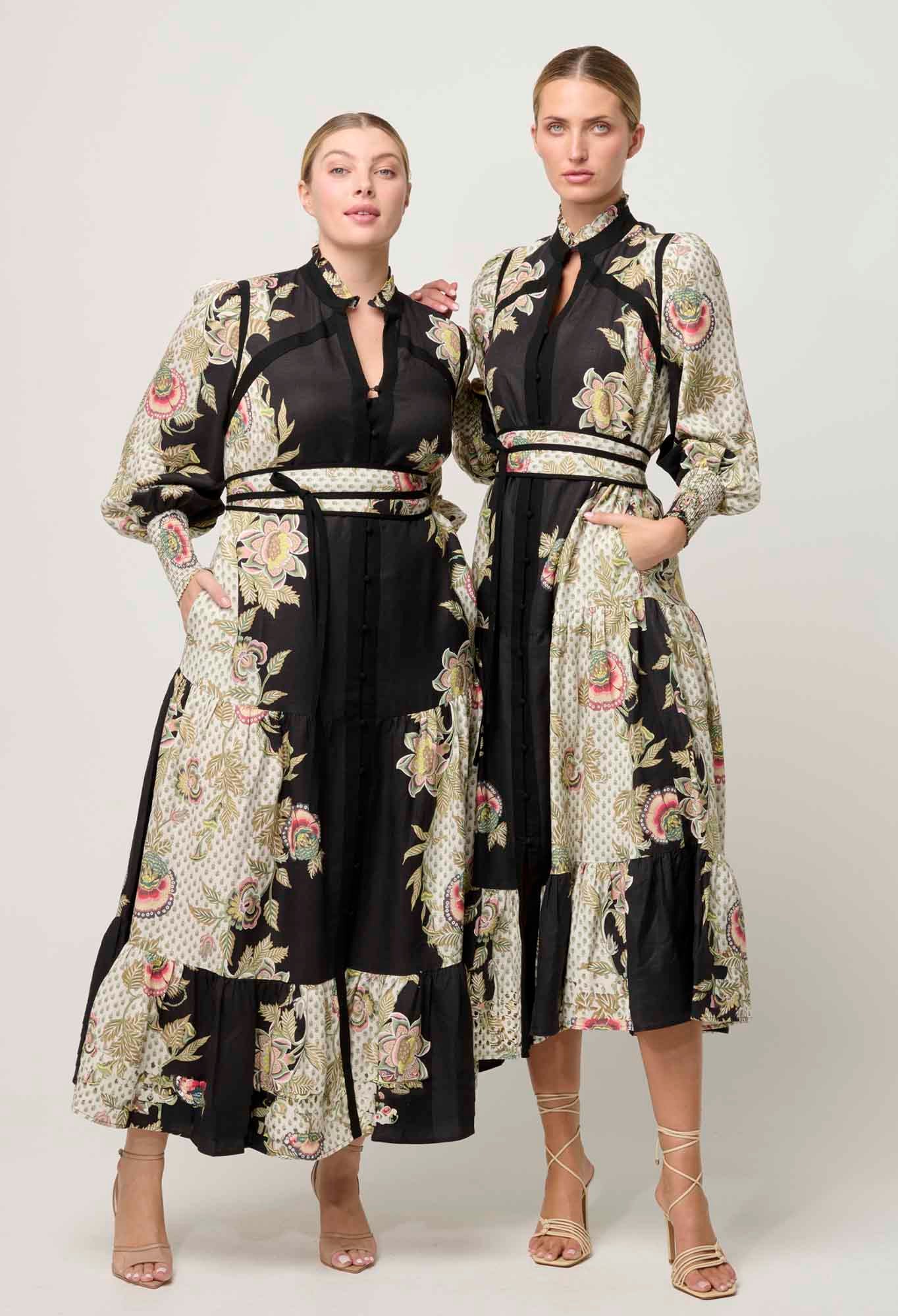 OnceWas PETITE Espada Linen Viscose Maxi Dress in Mariposa Nero