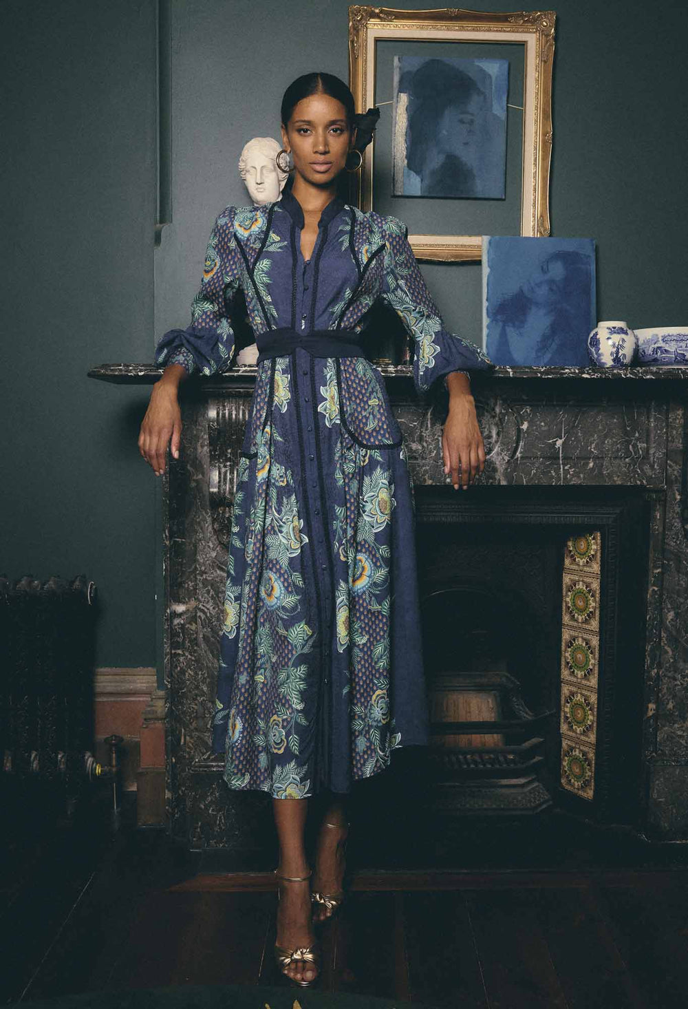 Esmeralda Viscose Dobby Midi Dress in Mariposa Zafiro