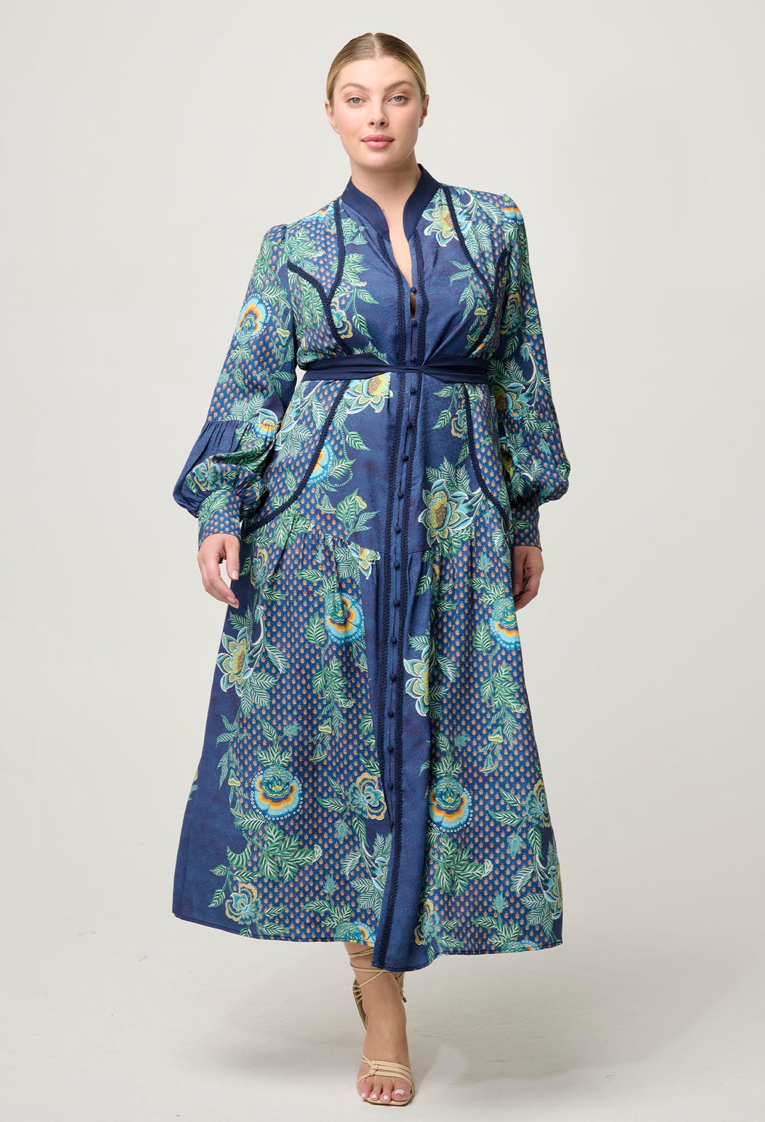 OnceWas Esmeralda Viscose Dobby Midi Dress in Mariposa Zafiro