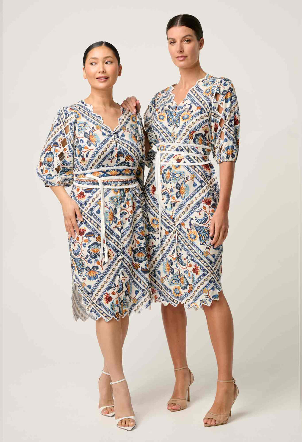 PETITE Theia Viscose Scallop Embroidered Dress in Petinos Floros