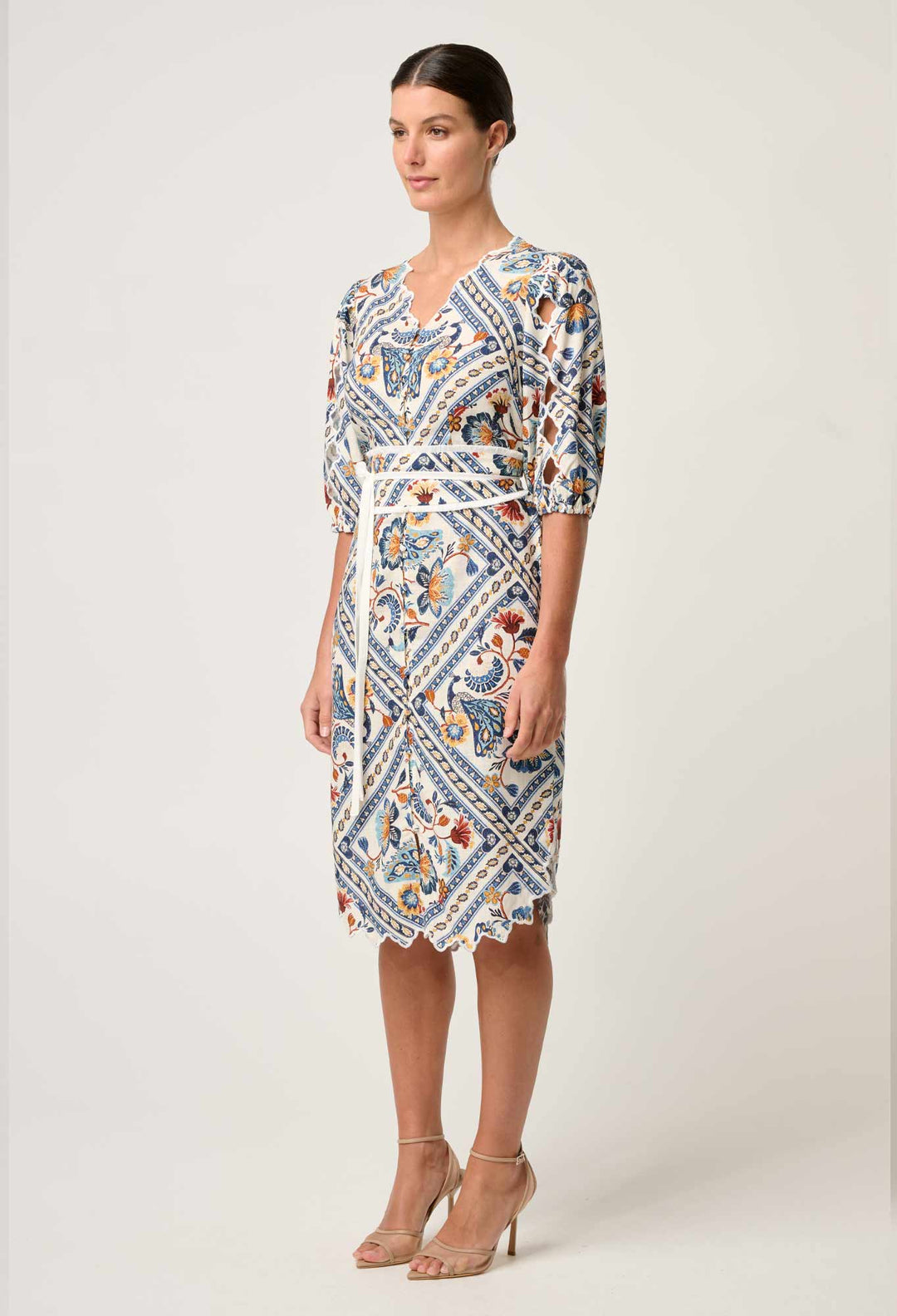 OnceWas Theia Viscose Scallop Embroidered Dressn Petinos Floros
