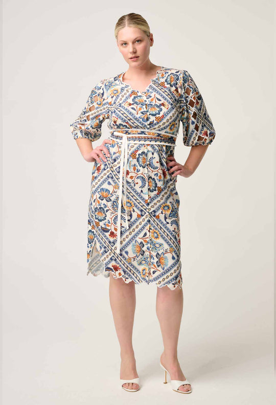 Theia Viscose Scallop Embroidered Dress in Petinos Floros
