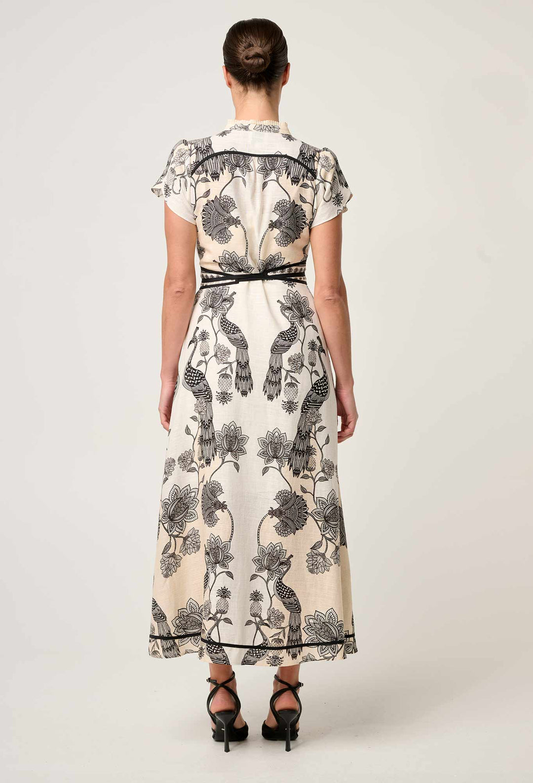 OnceWas Xanthia Diamond Smock Yoke Linen Viscose Dress in Imperial Stone