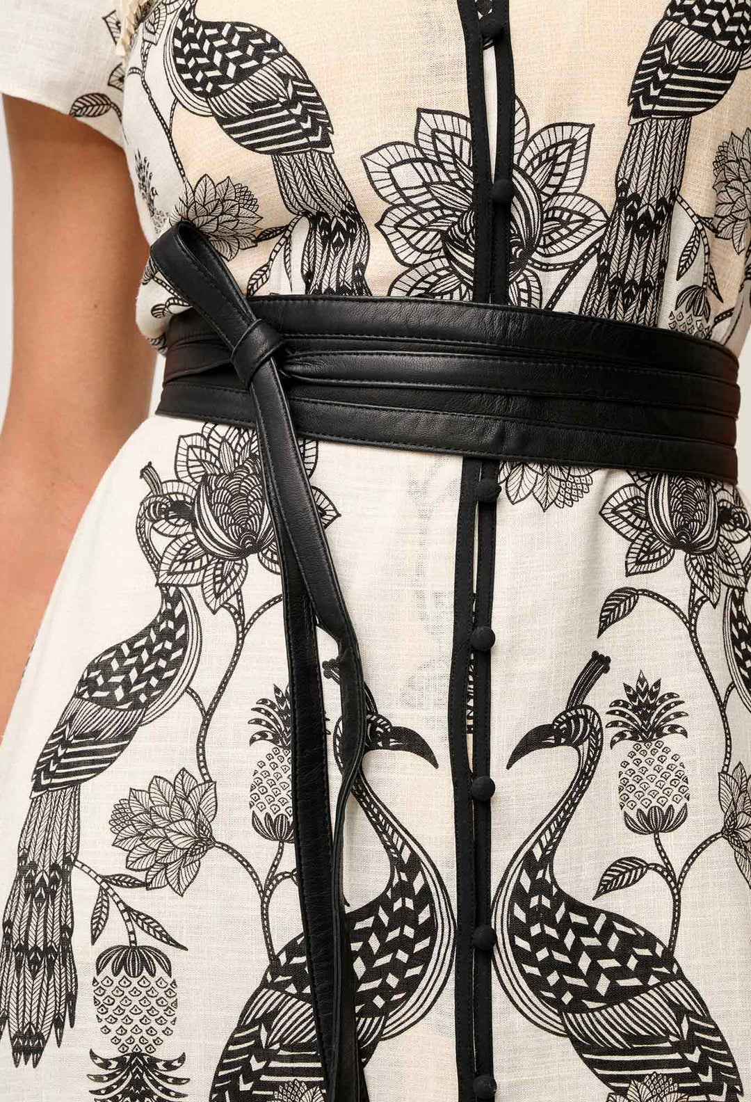 OnceWas Xanthia Diamond Smock Yoke Linen Viscose Dress in Imperial Stone