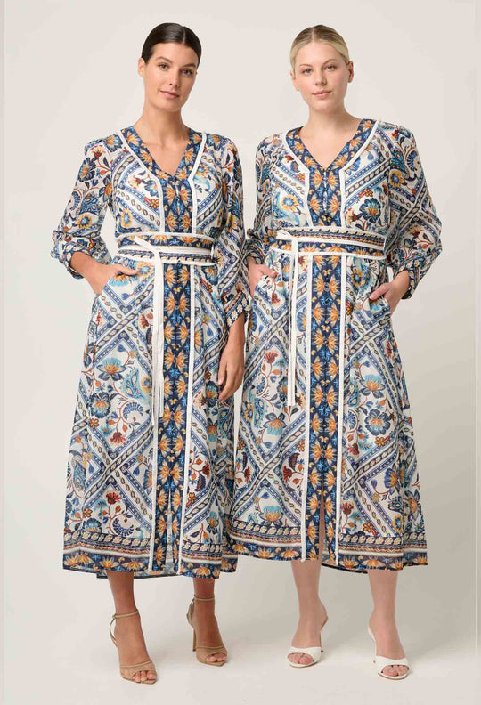 Alexis Silk Cotton Midi Dress in Petinos Floros