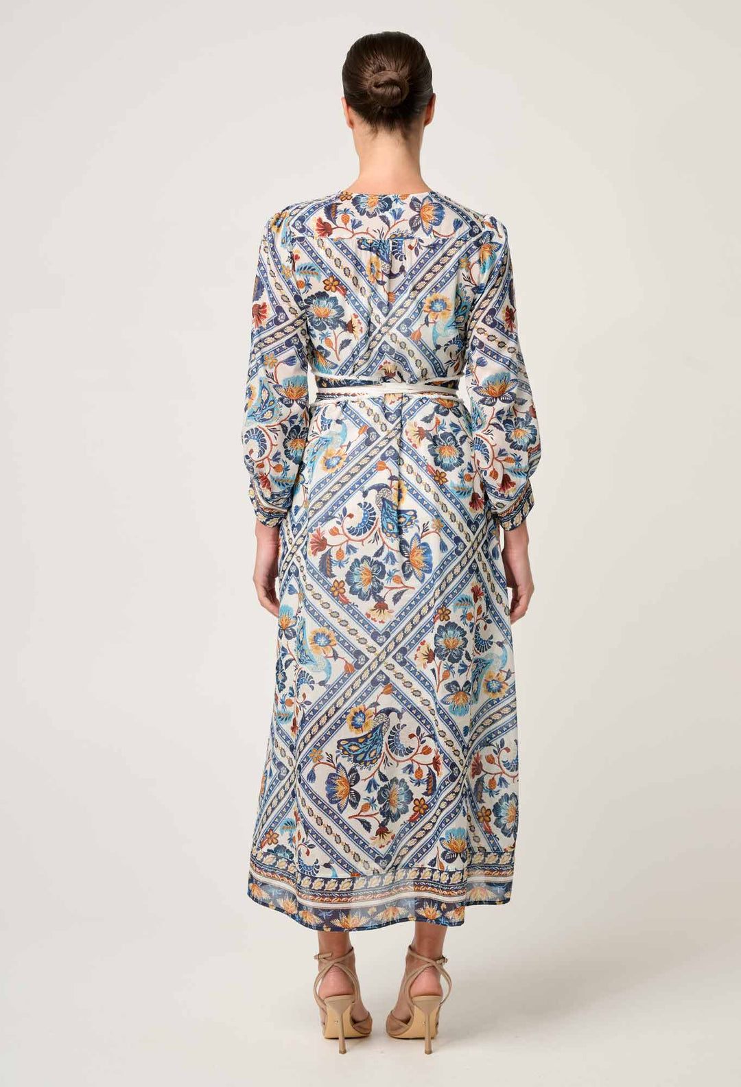 OnceWas Alexis Silk Cotton Midi Dress in Petinos Floros