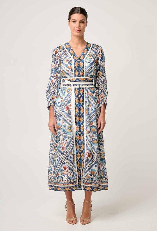 OnceWas Alexis Silk Cotton Maxi Dress in Petinos Floros