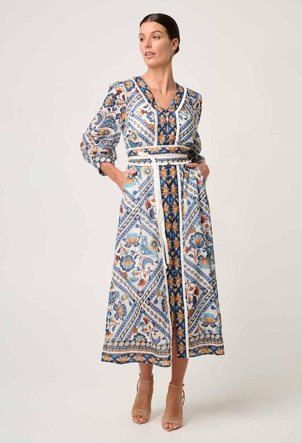 OnceWas Alexis Silk Cotton Midi Dress in Petinos Floros