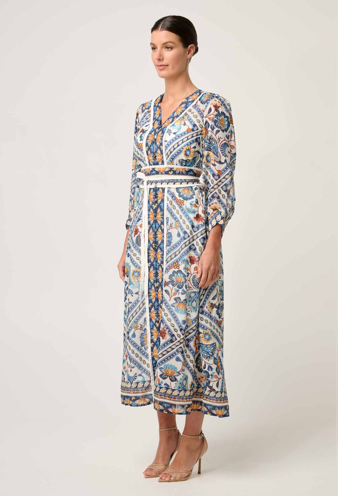 OnceWas Alexis Silk Cotton Midi Dress in Petinos Floros