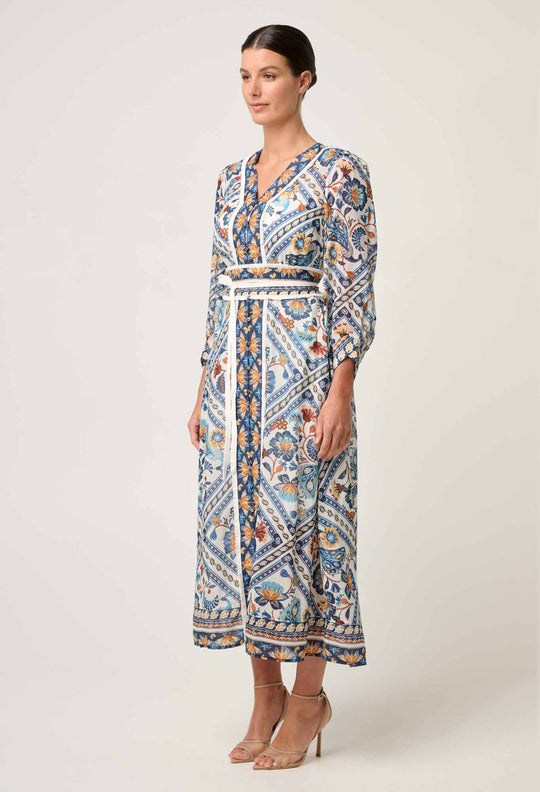 OnceWas Alexis Silk Cotton Midi Dress in Petinos Floros