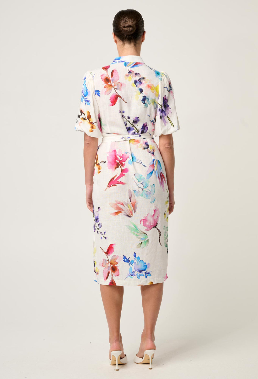 OnceWas Gaia Lace Spliced Linen Viscose Dress in Plume Blossom