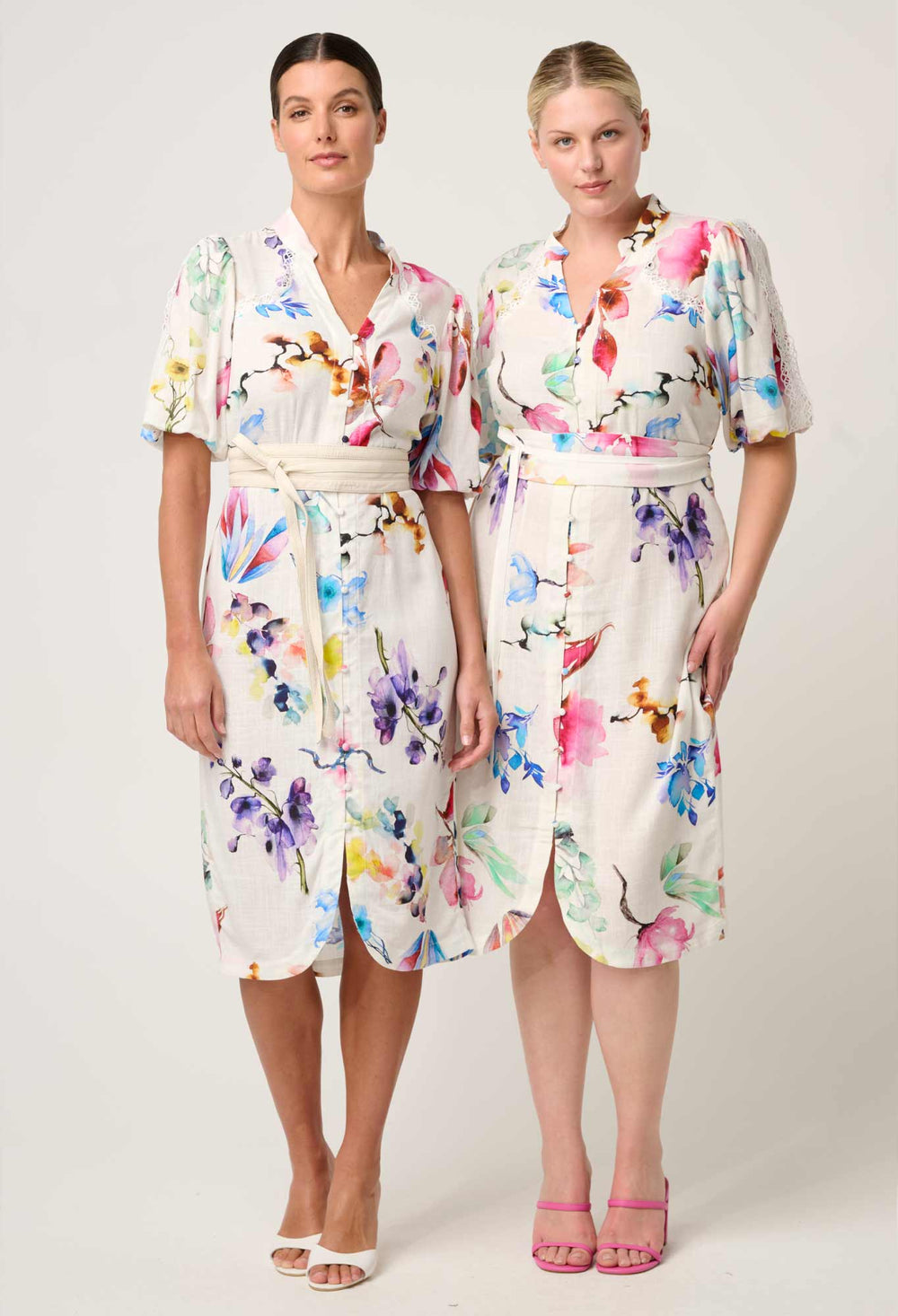 OnceWas Gaia Lace Spliced Linen Viscose Dress in Plume Blossom