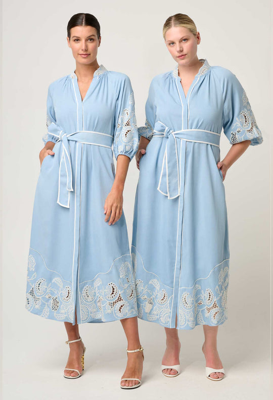 Amara Tencel Embroidered Maxi Dress in Blue Haze