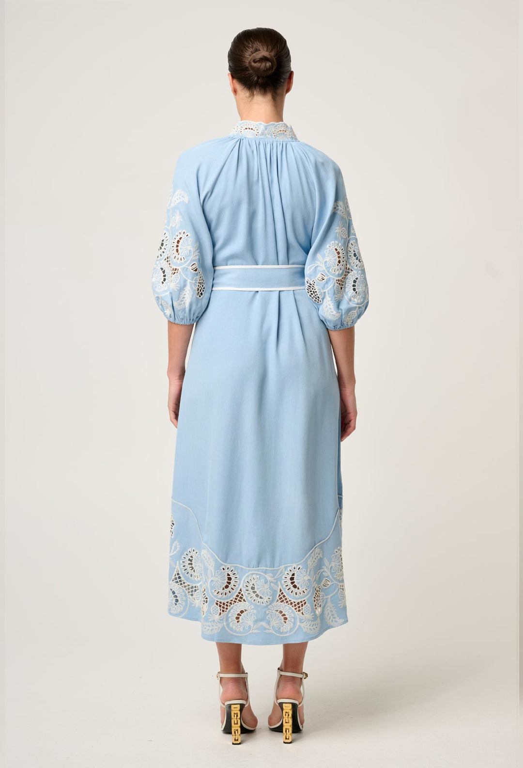 OnceWas Amara Tencel Embroidered Maxi Dress in Blue Haze