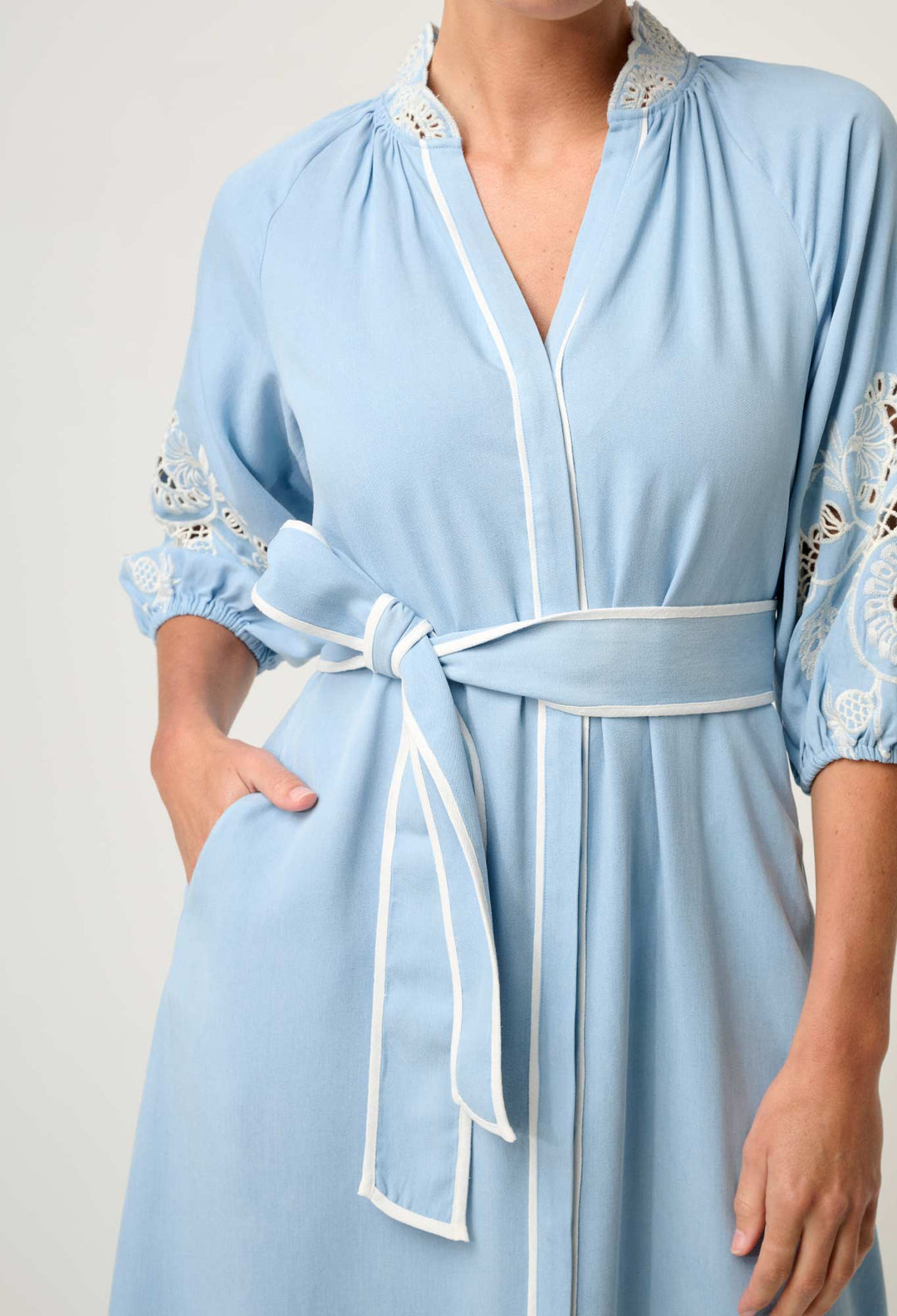 OnceWas Amara Tencel Embroidered Maxi Dress in Blue Haze