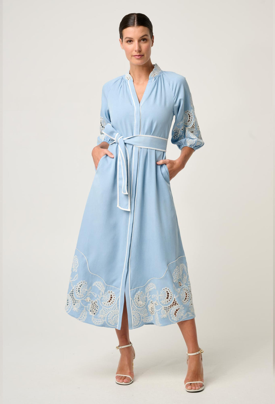 OnceWas Amara Tencel Embroidered Maxi Dress in Blue Haze
