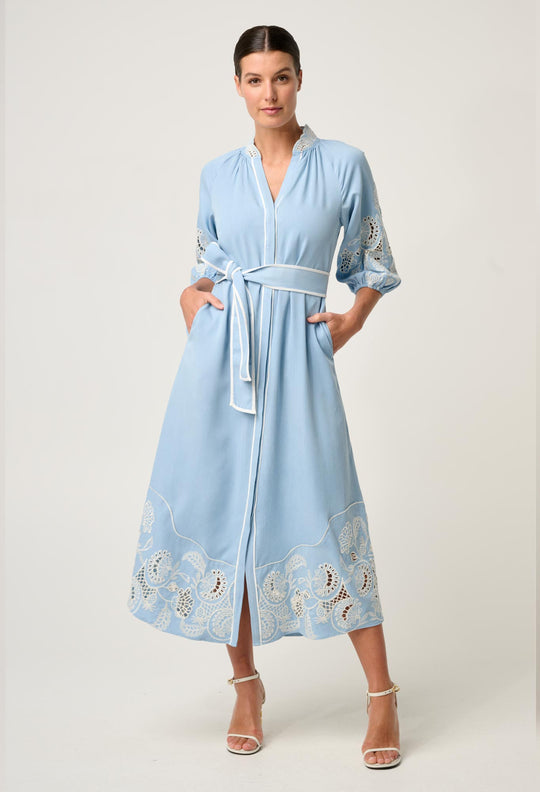 OnceWas Amara Tencel Embroidered Maxi Dress in Blue Haze