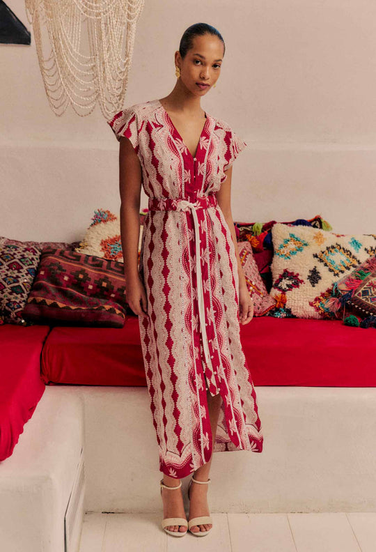 Maya Viscose Midi Dress in Marrakech Ruby