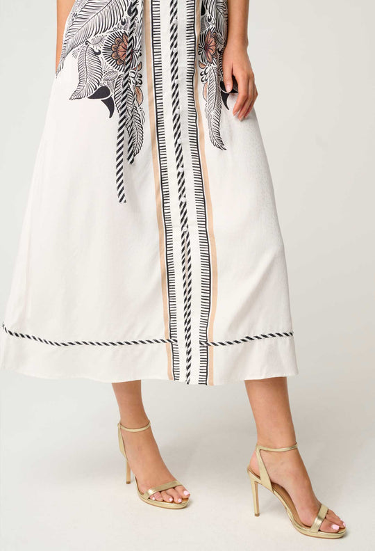 OnceWas Malika Viscose Dobby Flutter Sleeve Dress in Ivory Casablanca