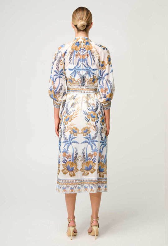 OnceWas Carmen Silk Cotton Maxi Dress in Golden Medina