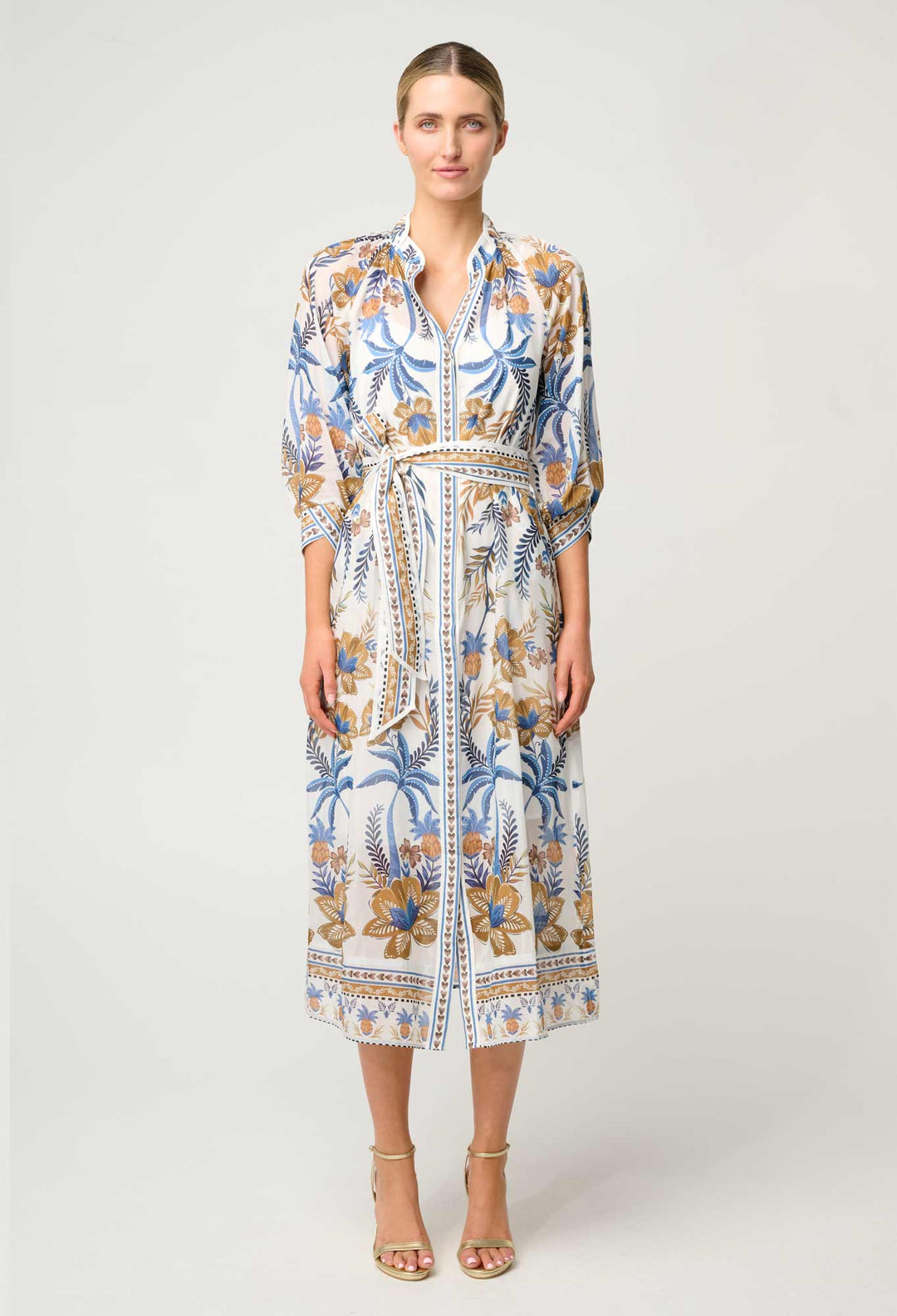 OnceWas Carmen Silk Cotton Maxi Dress in Golden Medina