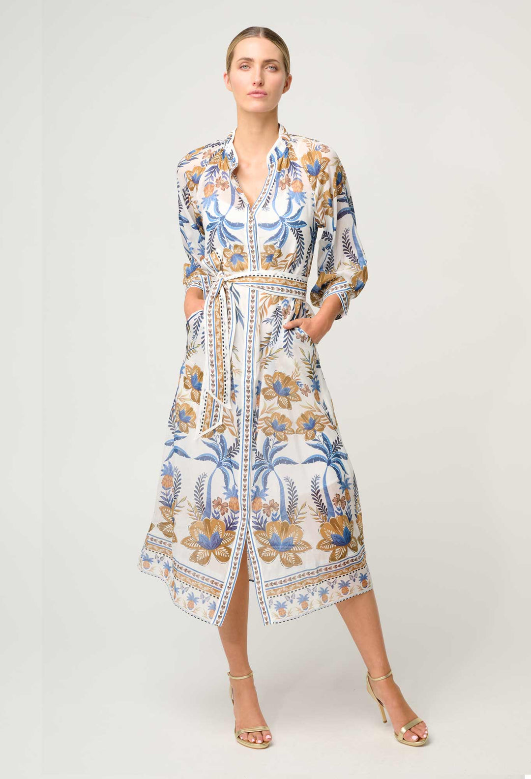 OnceWas Carmen Silk Cotton Maxi Dress in Golden Medina